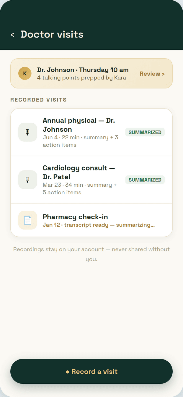 Karawell AI — Doctor visit prep